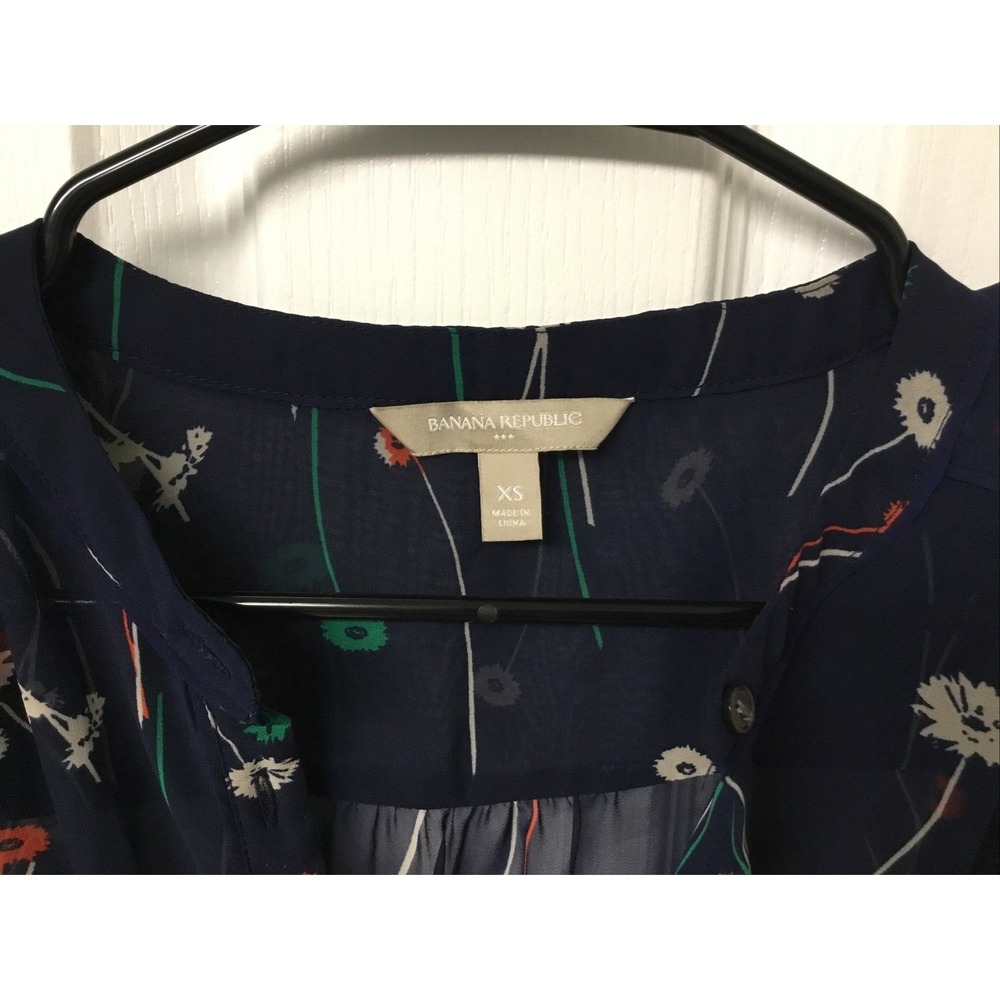Banana Republic Sheer Floral Blouse Navy With Flowers XS Spring Boho Fairy Grung - Picture 4 of 6